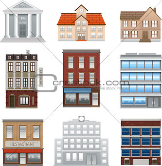 Buildings icons isolated vector on white background