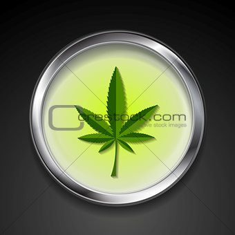 Cannabis icon on metal button