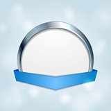 Blank circle frame with blue ribbon