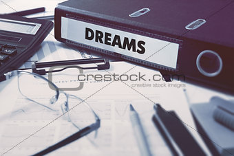 Dreams on Office Folder. Toned Image.