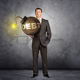 Businessman with big debt bomb