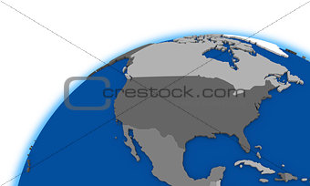 north America on globe political map