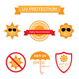 Set of UV Sun Protection and anti UV icons