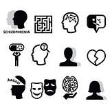 Schizophrenia, mental health, psychology vector icons set