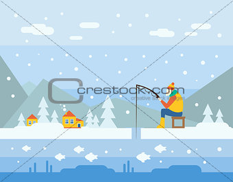 Winter Fishing. Vector Illustration