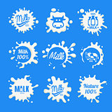 Milk Logo and Labels Designs with Lettering. Vector Collection