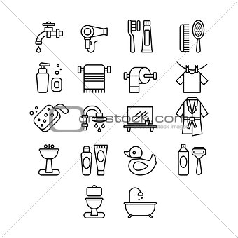 Hygienic and Bathroom Icons Set. Linear Vector Illustrations