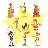 Circus collection with carnival, fun fair, vector icons