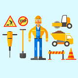 Road Repair Work. Vector Illustration