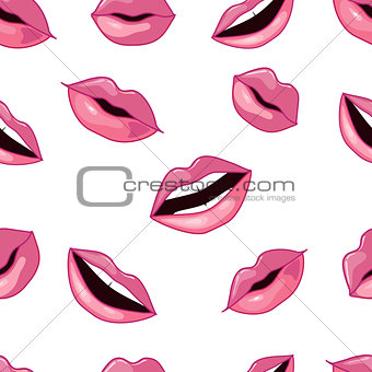 Pink Lips Seamless Pattern. Vector Illustration