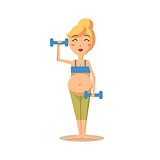 Pregnant Woman Training with Drumbells. Vector Illustration
