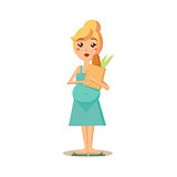 Pregnant Woman Holding a Paper Bag. Vector Illustration