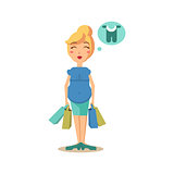 Pregnant Woman Holding Shopping Bags. Vector Illustration