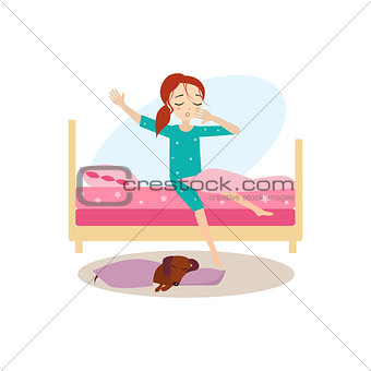 Waking Up. Daily Routine Activities of Women. Vector Illustration