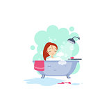 Bathing. Daily Routine Activities of Women. Vector Illustration