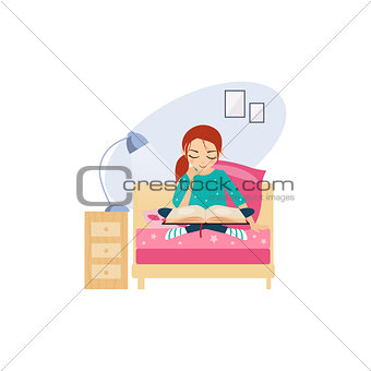 Reading. Daily Routine Activities of Women. Vector Illustration