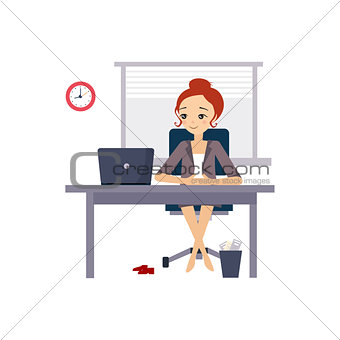 Woman at Office. Daily Routine Activities of Women. Vector Illustration