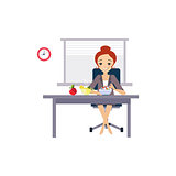 Eating at Work. Daily Routine Activities of Women. Vector Illustration