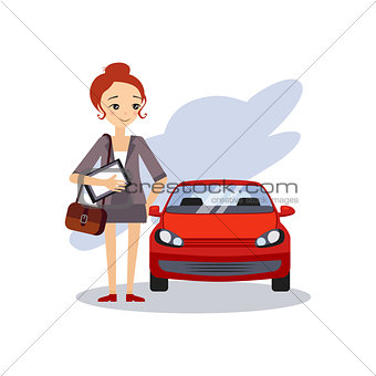 Parking at Work. Daily Routine Activities of Women. Vector Illustration