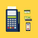 POS Terminal with Credit Card Icon. Vector Illustration.