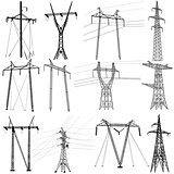 Set electricity transmission power lines. Vector illustration