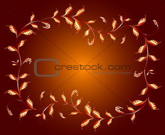 Frame of golden branches with leaves. EPS10 vector illustration
