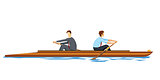 Business people rowing in the opposite direction