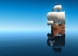 Sailing Ship And Its Reflection In The Form Of A Pirate Ship