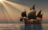 Pirate Ship In Rays Of the Sun.