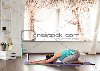 yoga studio in the daytime. Asanas.