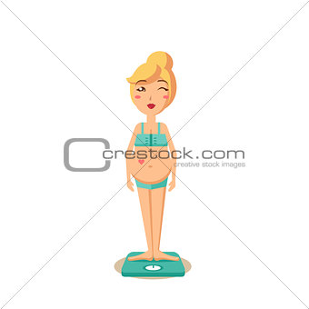 Pregnant Woman Standing on Scales. Vector Illustration