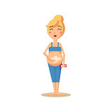 Pregnant Woman Smearing her Belly. Vector Illustration