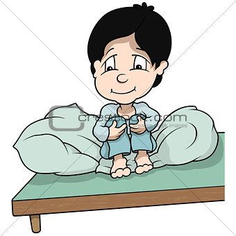 Boy Sitting In Bed