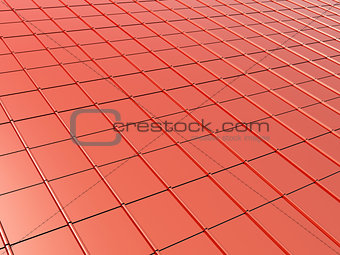 Metallic roof tiles of red color