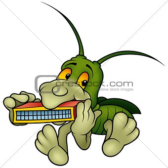 Grasshopper Playing a Harmonica