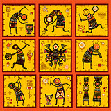 Set of 9 backgrounds with African ethnic patterns