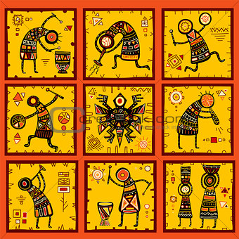 Set of 9 backgrounds with African ethnic patterns