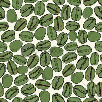 green coffee beans seamless background, vector