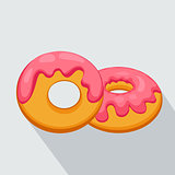 donut icon with pink glaze with long shadow. Vector Illustration eps 10