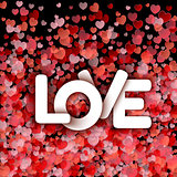 White love sign over red hearts background