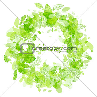 Green leaves round frame