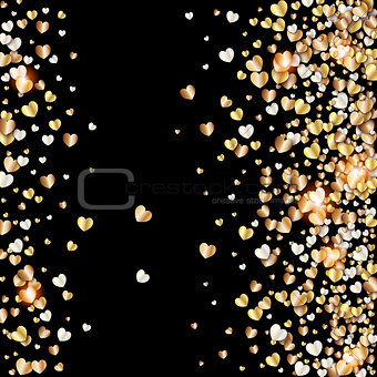 Vector pattern with gold hearts on black background