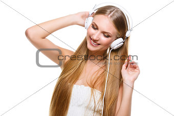 Girl with big headphones on head