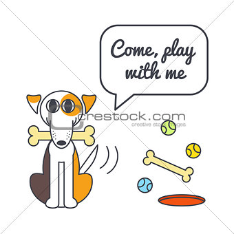 Playful dog with speech bubble and saying