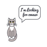 Gray cat with speech bubble and saying