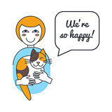 Woman and cat with speech bubble and saying