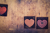3 Wooden Letterpress Hearts