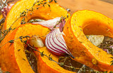 Roasted pumpkin with red onion, garlic and thyme
