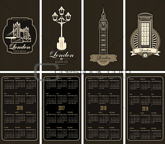set of business card with a calendar grid, and sights of London for business meetings