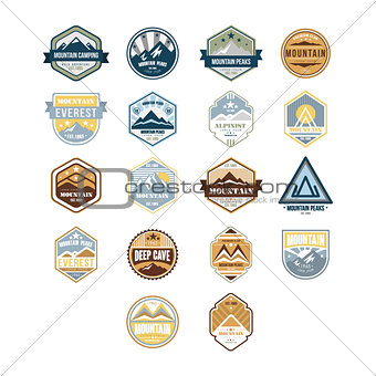 Mountain and Outdoor Adventure Vintage Emblems, Vector Set